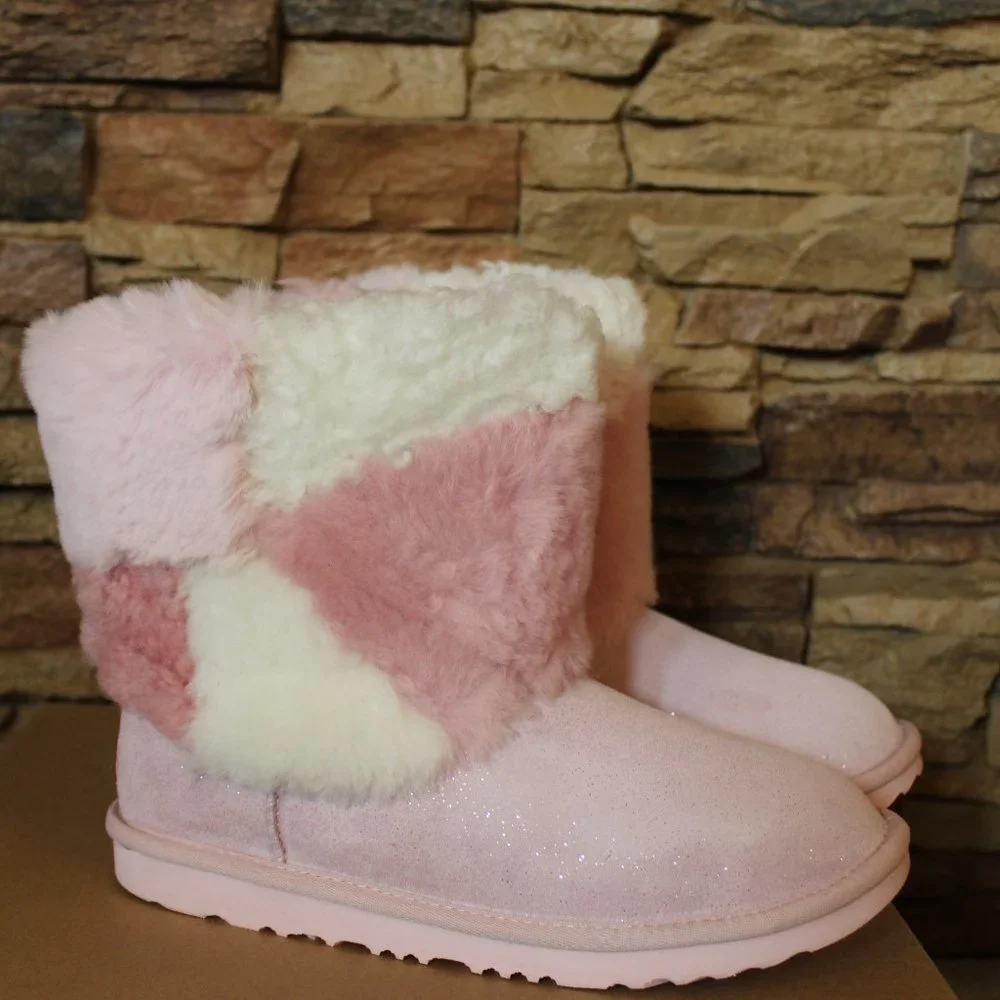 UGG NEW GIRL'S TODDLER PATCHWORK FLUFF BOOTS‎ PINK 7